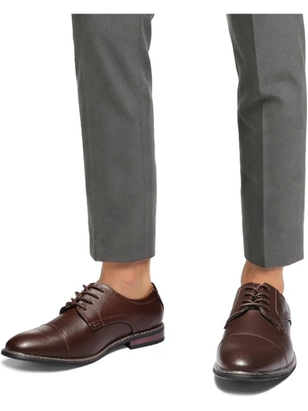 Men Brown Leather Wingtip Cap Toe Durable Sole Business Derby Oxford Dress Shoes